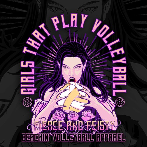 Volleyball design with the title 'vampire volley ball'