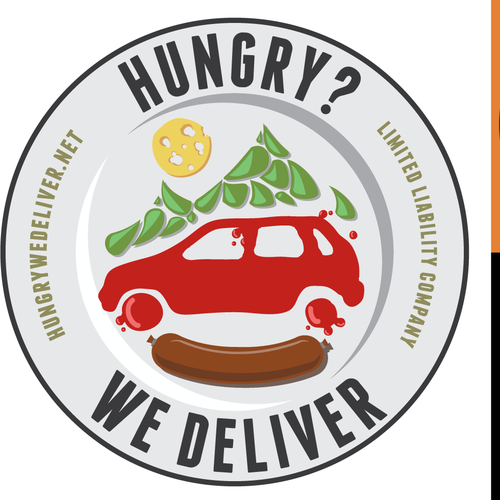 Plate logo with the title 'hungry? we deliver!'