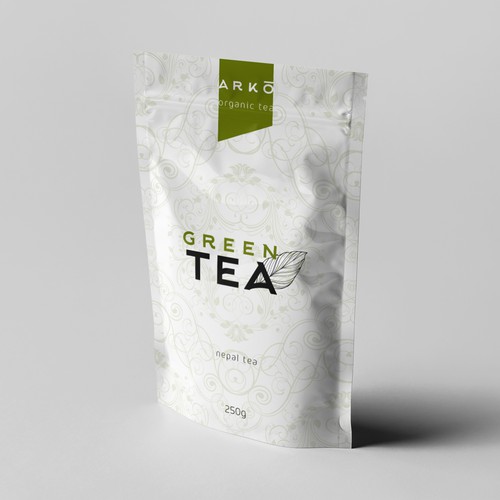 Tea packaging with the title 'ARKO - green tea'