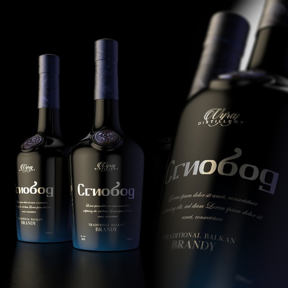 Glass bottle design with the title 'Brandy'