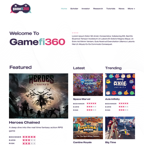 Review design with the title 'Website For An NFT Gaming Service'