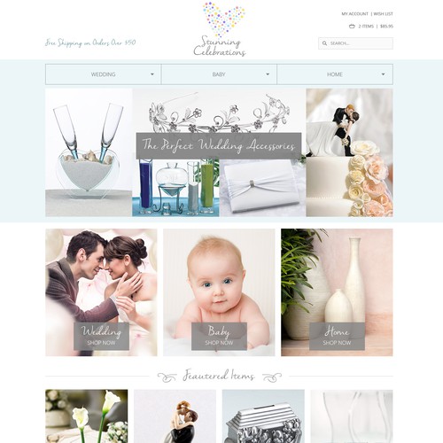 Homepage website with the title 'Landing Page Design for Stunning Celebrations'