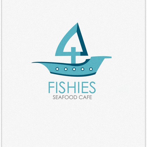 Thematic design with the title 'NAUTICAL THEMED AND SIMPLE LOGO FOR A SEAFOOD CAFE CALLED 4 FISHIES'