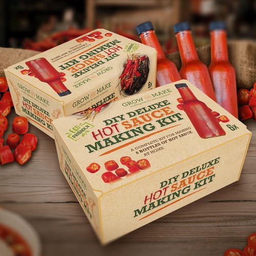Vegan design with the title 'Packaging for deluxe hot sauce'