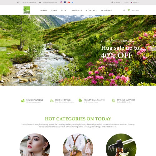 Cosmetics website with the title 'Nature Cosmetic Web design'