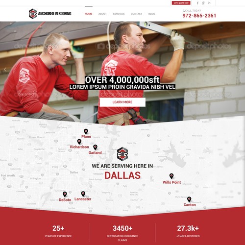 Construction website with the title 'Anchored In Roofing'