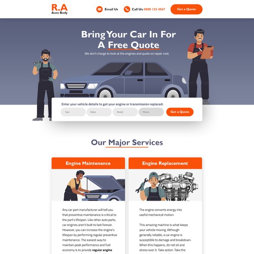Quote design with the title 'Auto Repair Website Looking For Landing Page Design'