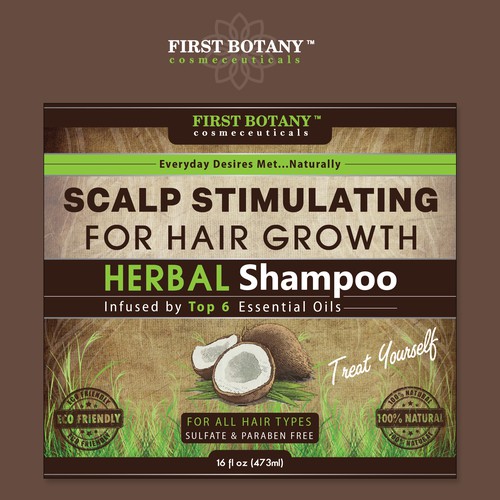 Herbal packaging with the title 'Design a Hair Growth Shampoo Label.'