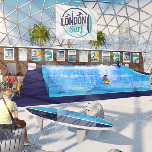 3D illustration with the title 'Indoor Surf Dome'