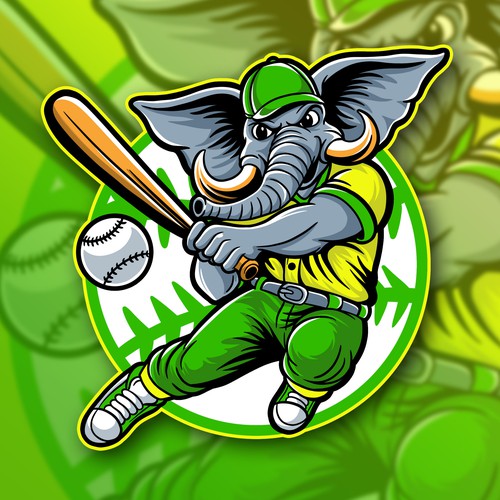 Baseball logo with the title 'Travel Baseball Team Mascot - Elephant'