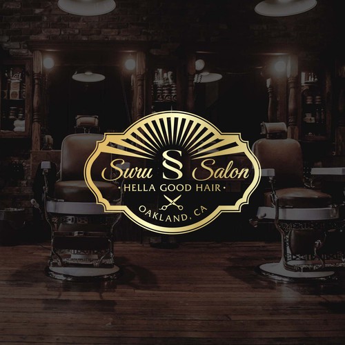 Barber brand with the title 'Funky sophisticated logo for urban Oakland Salon'