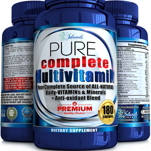 Eye-catching label with the title 'Multivitamin 4 size pack design'