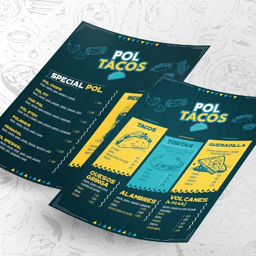 Mexican restaurant design with the title 'Menú Pol Tacos'