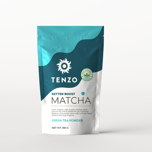 Matcha packaging with the title 'green tea'