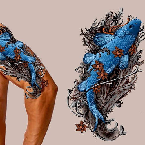 Tattoo artwork with the title 'Create an eye-catching Koi tattoo'
