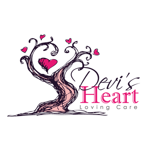 Brush and comb logo with the title 'heart tree -sketchy artistic style'
