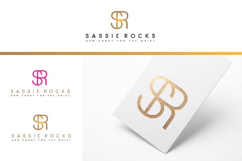 Gold jewelry logo with the title 'SASSIE ROCKS logo design'