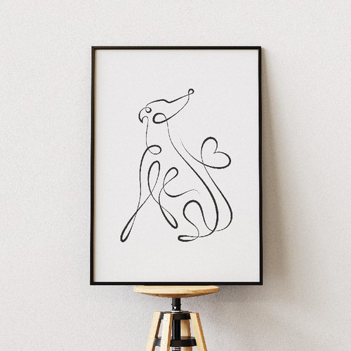 Love artwork with the title 'Whippet dog line art illustration'