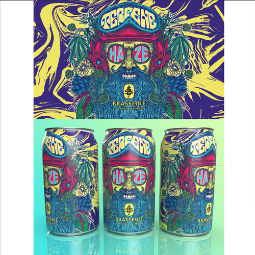 Cannabis label with the title 'beer can design'