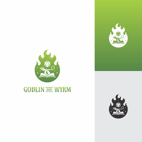 Dice logo with the title 'Cool and Playful Logo for Goblin and Wyrm'