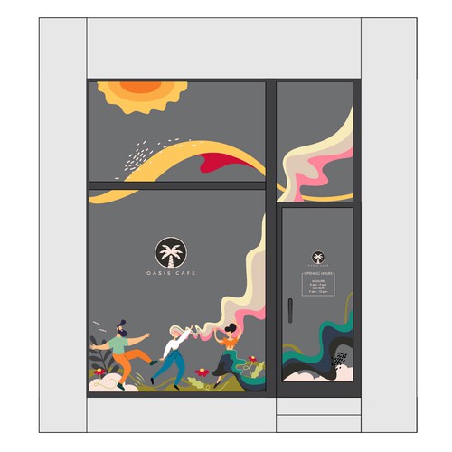 Dance illustration with the title 'Window decals on store window'