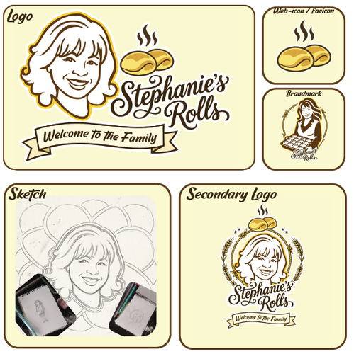 Freehand design with the title 'Stephanie’s Rolls | Artisanal Bakery Logo.'