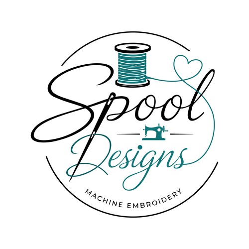 Art logo with the title 'Spool Designs — Embroidery Logo Refresh'