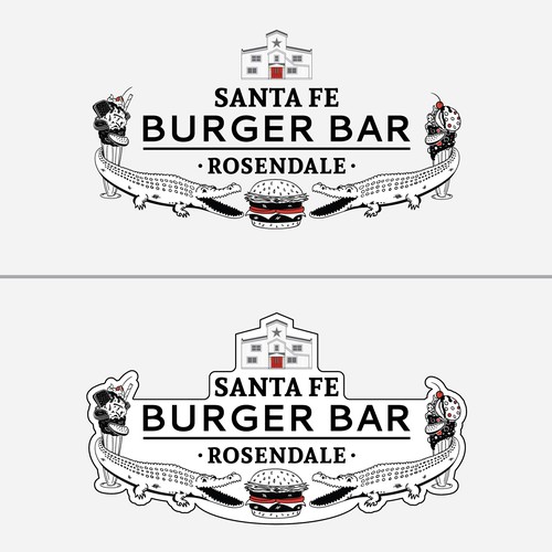 Alligator logo with the title 'Logo Concept for Santa Fe Burger Bar - Final Pass 1'