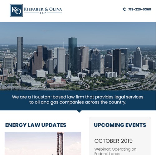 Newsletter design with the title 'Kiefaber and Oliva LLP  Email Newsletter template'