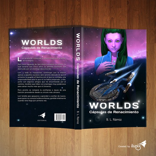 3D book cover with the title 'Girl and spacecraft creation in 3D for sci-fi book  '