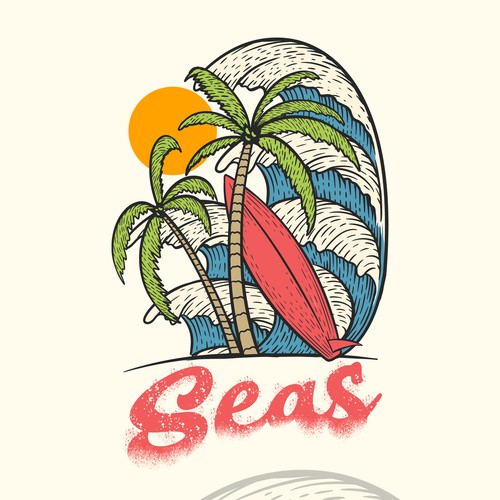 Beach artwork with the title 'Illustration concept for summer vibe'