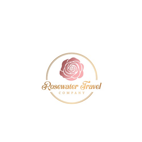 Gold and pink logo with the title 'logo concept for travel'