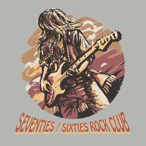 Sketch t-shirt with the title 'ROCK GUITAR theme - original illustration design'