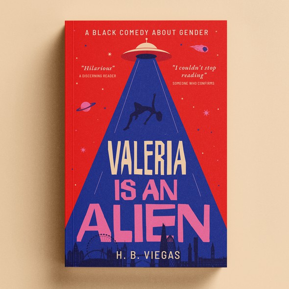 Book cover with the title 'Valeria Is an Alien — Satirical Sci-Fi Book Cover Design'