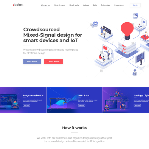Marketplace website with the title 'Homepage design for crowd-sourcing platform Efabless'