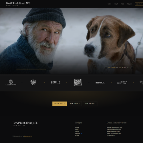 JavaScript design with the title 'Custom Squarespace Portfolio for a Hollywood Film Editor'