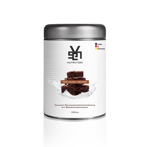 Vector packaging with the title 'Packaging design for vegan protein powder'