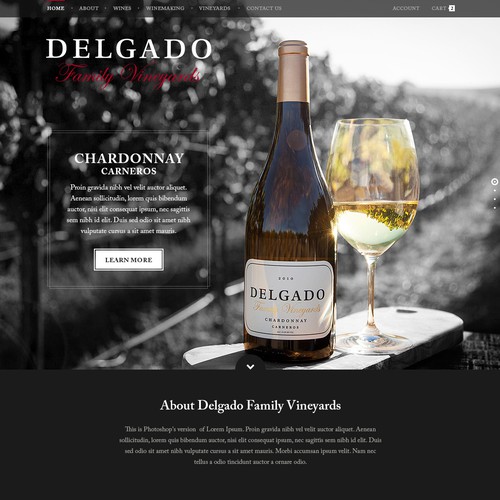 Wine website with the title 'Create Delgado Family Vineyard website'
