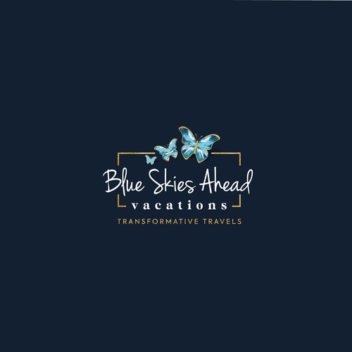 Travel brand with the title 'Blue Skies Ahead Travel agency logo'
