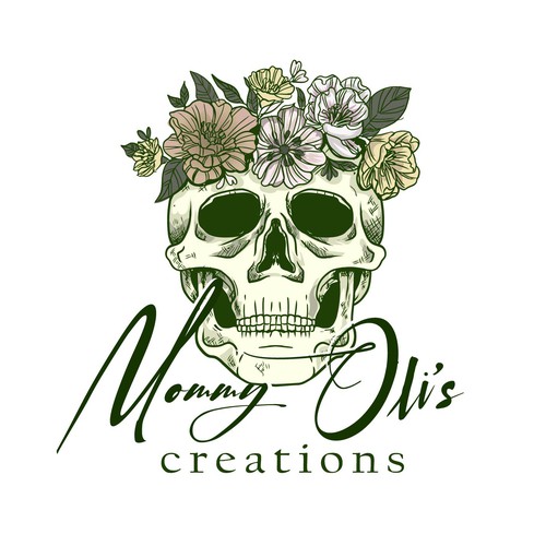 Skull design with the title 'Mommy oli's Botanical skull'