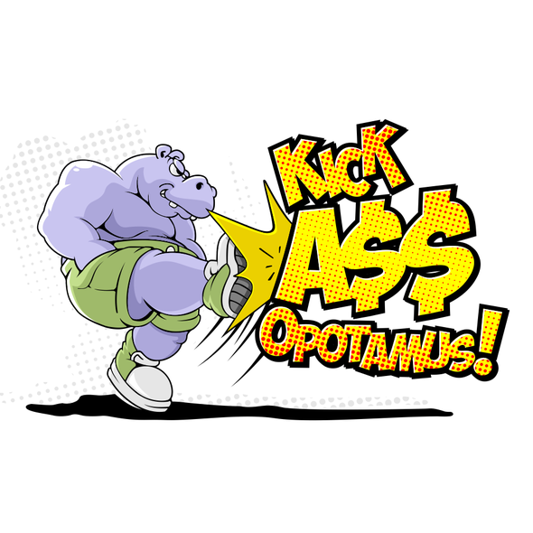 Kick-ass logo with the title 'KICKASSOPOTAMUS!'