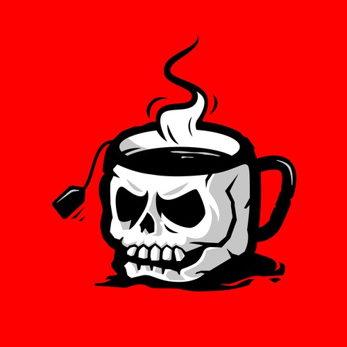 Skull design with the title 'Outrageous logo for a relaxing tea company.'