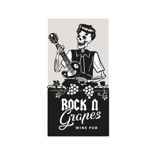 Grape logo with the title 'Rock N Grapes Wine Pub '