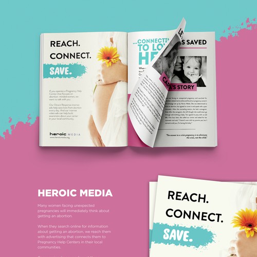 Promotional design with the title 'Reach. Connect. Save.'