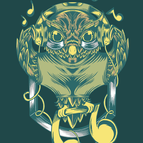 Owl illustration with the title 'Owl With Headphones'