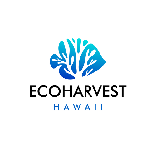 Neon blue safari logo with the title 'EcoHarvest Hawaii | Fish Logo | Fishing Logo | Coral Logo | Reefs Logo | Aquarium Logo'