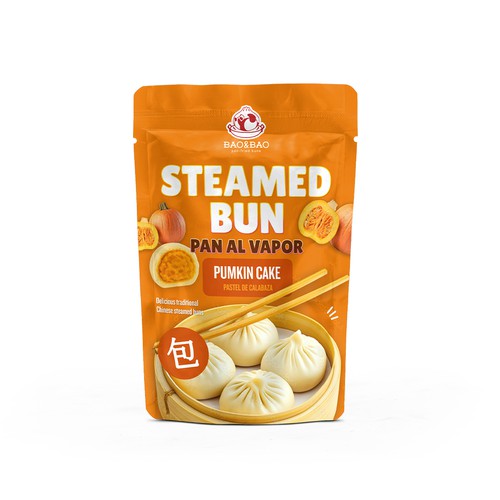 Typography packaging with the title 'Packaging for steamed buns'