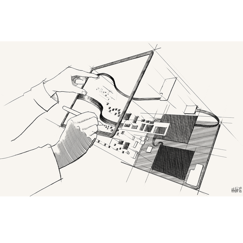 Blueprint design with the title 'Illustration for Recruitment Advertisement'