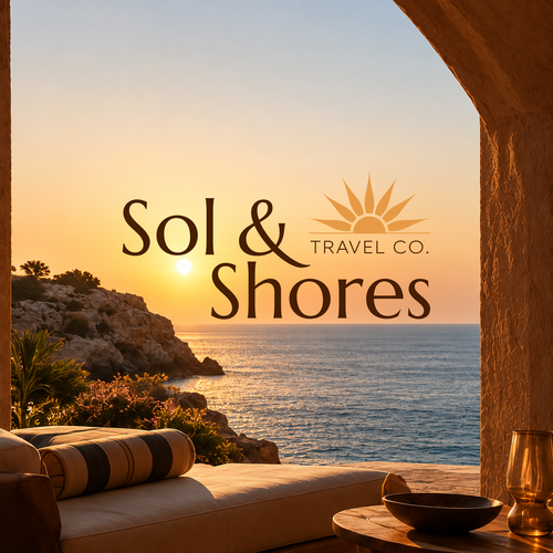 Travel agency logo with the title 'Sol & Shores - Logo concept'