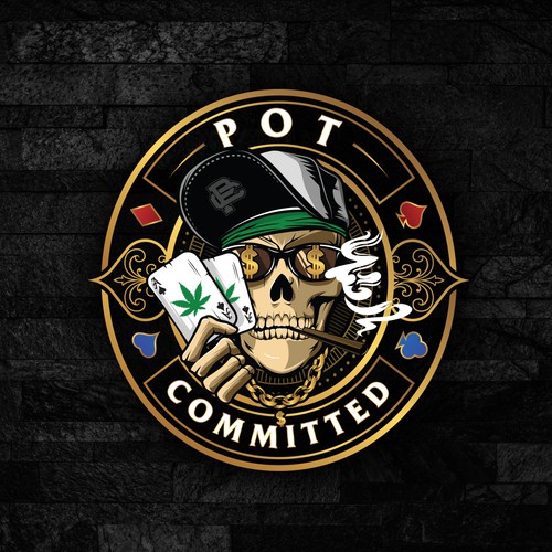 Hip hop logo with the title 'Pot Committed - Marijuana, skulls & poker!'